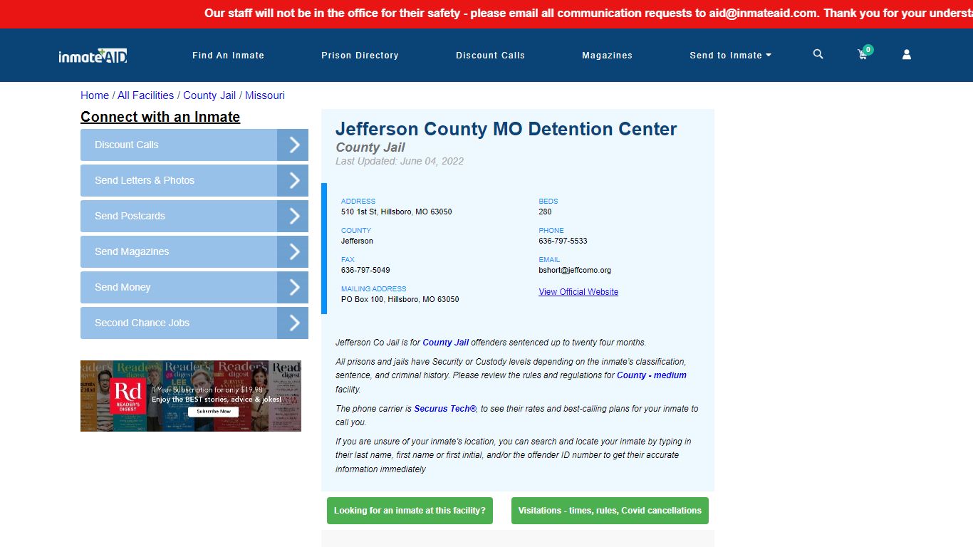 Jefferson County MO Detention Center - Inmate Locator ...