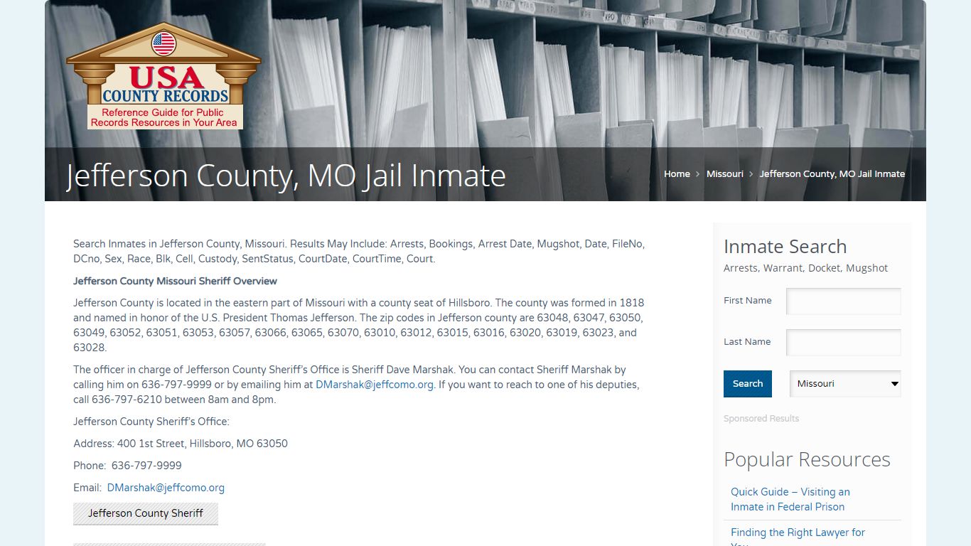 Jefferson County, MO Jail Inmate | Name Search